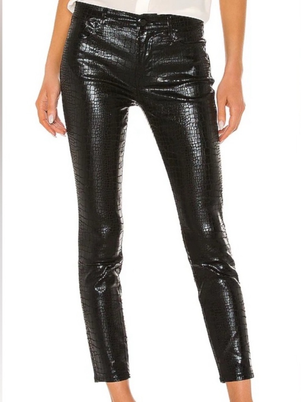 Frame Denim Black Croc-Embossed Coated Jeans
